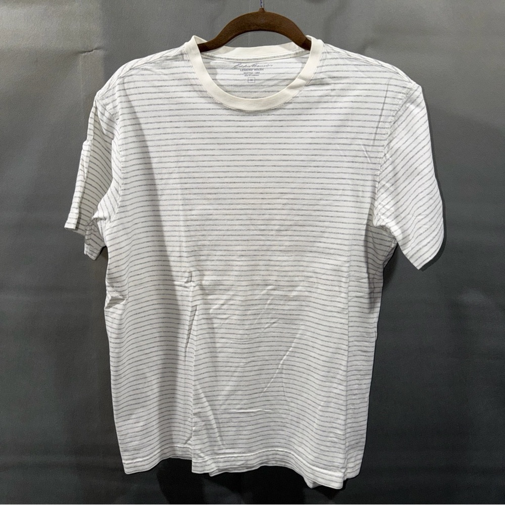 Eddie Bauer T-Shirt Mens Sz M White Striped Short Sleeve Crewneck Tee